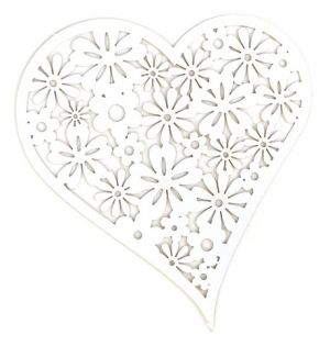 Výřez květinové srdce bílé, 12 ks, dvě velikosti 4,5x5cm, 6,5x7cm