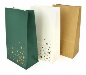 Papírové sáčky s hvězdami, 18 x 10 x 6 cm, 3 ks