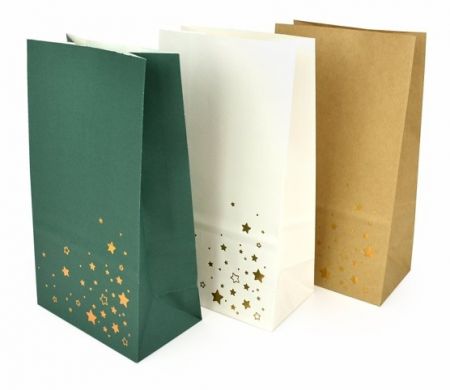 Papírové sáčky s hvězdami, 18 x 10 x 6 cm, 3 ks