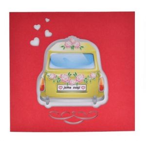 Svatební přání, auto, 13,5 x 13,5 cm