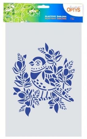 Šablona ptáček s květy, 20 x 30, plast