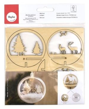 Dřevěná sestava Zimní krajina, dřevěný kruh pr. 7,5 cm