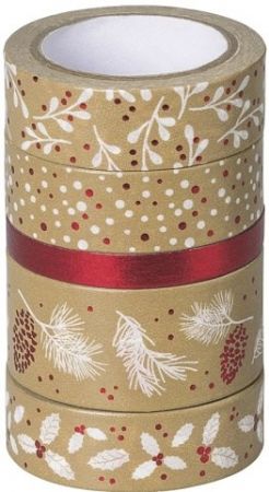 Papírové pásky lepicí, natur-červená, 5 ks