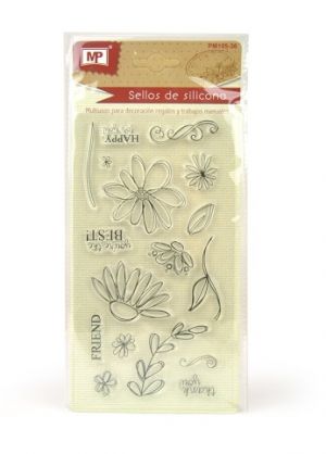 Razítka, květiny kresba, 17 ks