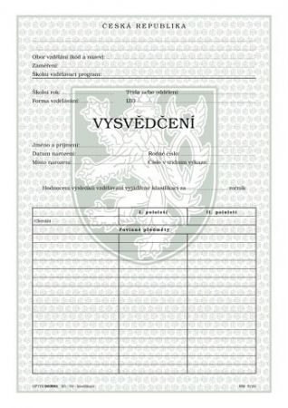 Vysvědčení ročníkové SŠ - 30 povinných předmětů