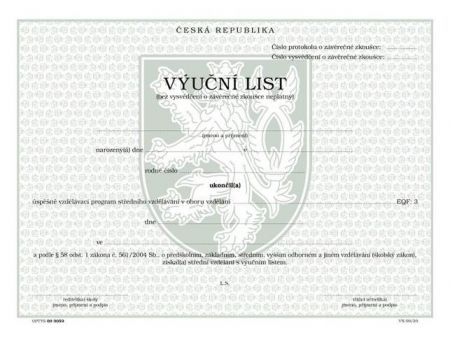 Výuční list -tříleté obory pro tisk QR kódu