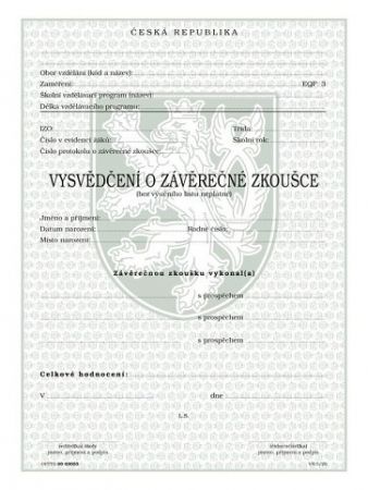 Vysvědčení o závěrečné zkoušce /střední vzdělání s výučním listem)-tříleté obory pro tisk 