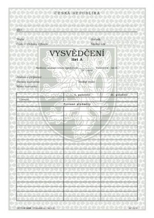 Vysvědčení klasifikace-list A 20 povinných předmětů