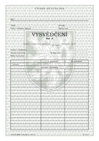 Vysvědčení klasifikace-list A 20 povinných předmětů