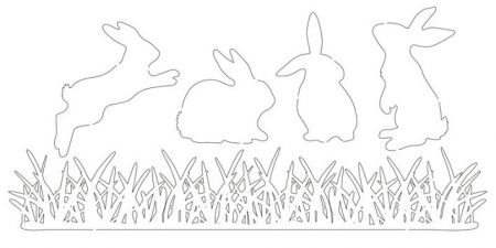 Papírový výřez, zajíci v trávě