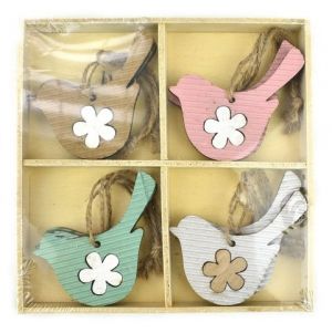 Závěs ptáček, dřevo, mix, 5 cm, 8 ks