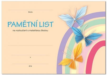 Pamětní list rozloučení s MŠ, motýlci
