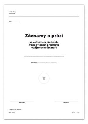 Záznamy o práci v nepovinném předmětu, zájmovém útvaru, obal, dvoulist A4