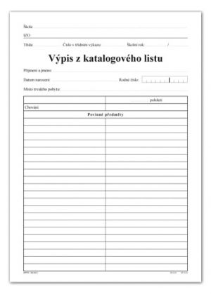 Výpis z katalogového listu, 1. a 2. stupeň, list A4
