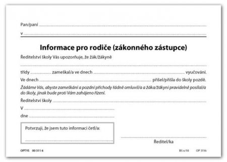 Informace pro rodiče, zákonného zástupce, list A6