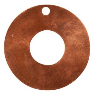 Měděný výsek donut s dírkou 3 mm, 40 mm, otvor 15 mm