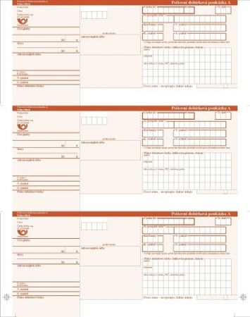 Poštovní dobírková poukázka A, VT, arch 3 ks