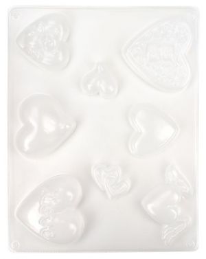 Forma na odlévání Srdce, 8 motivů, 3,5 - 7 cm