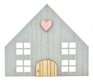 Dekorace domek šedý, dřevo, 16,5 x 14,3 x 1,8 cm