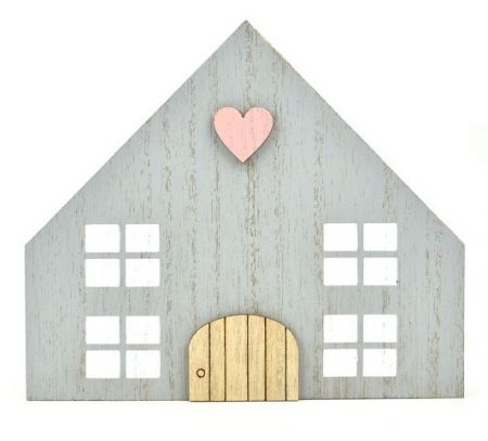 Dekorace domek šedý, dřevo, 16,5 x 14,3 x 1,8 cm
