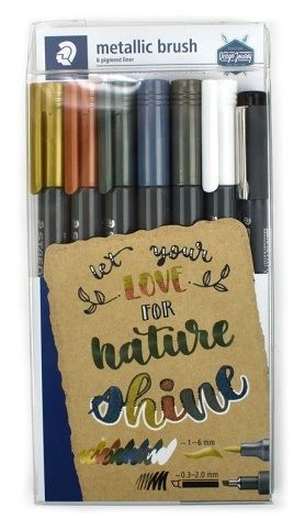 Sada štětečkových fixů, metalické barvy, 7 ks