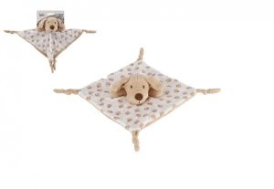Pes/pejsek usínáček kousátko chrastítko plyš 25x25cm na kartě v sáčku 0+