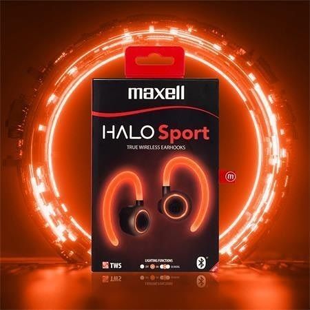 Sluchátka s mikrofonem "Halo Sport", černá, bezdrátová, Bluetooth, LED, MAXELL