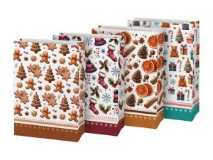 Sáček papírový vánoční KRAFT 3 26x36x12cm mix
