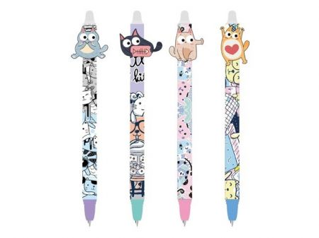 Kuličkové pero gumovací Funny Cats, 0,5, modré