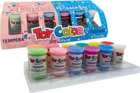 Barvy temperové Toy color 25ml v kelímku perleť 6ks + pastel 6ks
