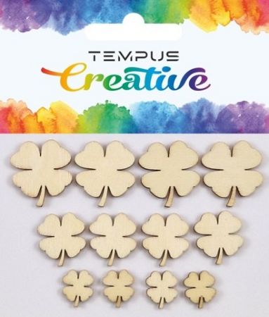 Výřezy dřevěné čtyřlístky 12ks
