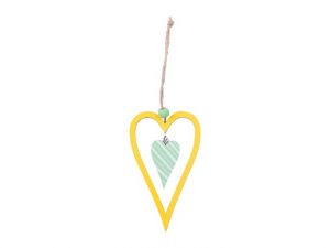 Závěs srdce 12cm dřevo žlutá