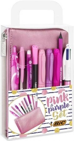 Sada psacích potřeb v pouzdře "PINK & PURPLE", BIC 9642801 + 10 kusů