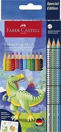 Barevné pastelky "Grip", 13 barev, trojhranné, dinosaurus, FABER-CASTELL 201545