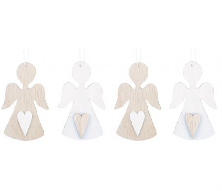 Dekorace vánoční k zavěšení dřevěná - anděl 7cm, 4ks