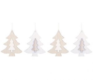 Dekorace vánoční k zavěšení dřevěná - stromek 7cm, 4ks