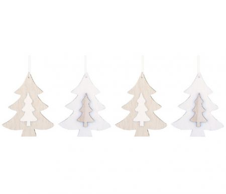 Dekorace vánoční k zavěšení dřevěná - stromek 7cm, 4ks