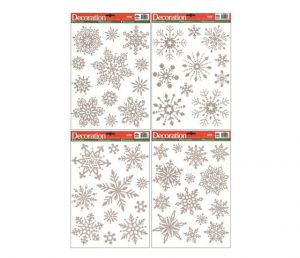 Okenní fólie vánoční - vločky stříbrné 28 x 22cm mix