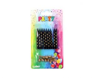 Svíčky 10ks + stojánky 10ks zlaté tečky