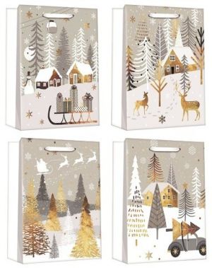 Taška dárková vánoční se zlatou ražbou L+ 30 x 42 x 12 cm