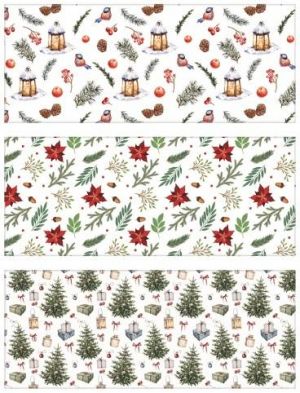 Balící papír barevný , lucerny, stromečky, vánoční růže 70g, 200x70cm