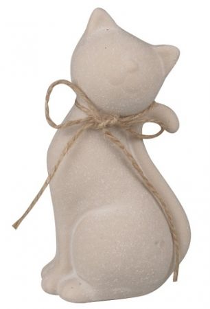 Kočka z porcelánu s mašlí krémová na postavení 8,5 x 16 x 6 cm