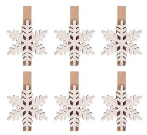 Dřevěné vločky na kolíčku bílé 3,5 cm, 5 ks 