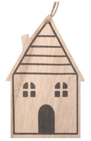 Dřevěný domeček na zavěšení s černou konturou 8 x 13 cm