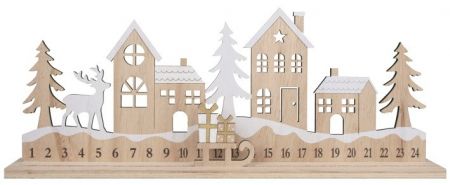Dřevěný adventní kalendář se sáněmi 40 x 16 x 5 cm