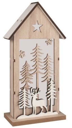 Dřevěný domeček na postavení s LED 13 x 25 x 6 cm