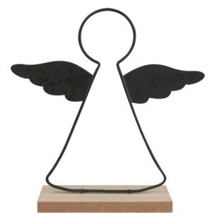 Kovový anděl na postavení černý 20 x 20 cm 