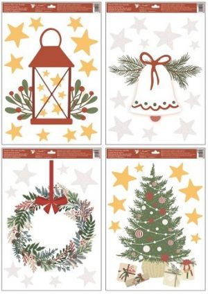 Okenní fólie barevné vánoční dekorace s glitry 35 x 50 cm