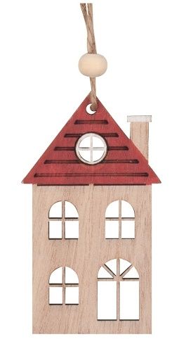 Dřevěný domek na zavěšení s červenou střechou 7,5 cm