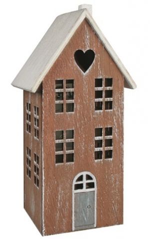 Dřevěný domek hnědý s patinou na postavení s LED 10 x 20 x 9 cm